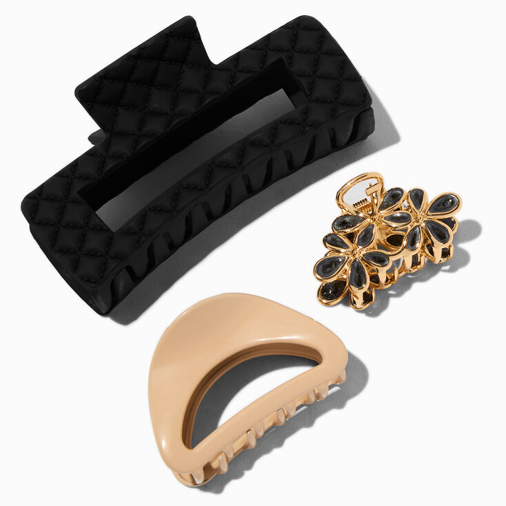 Pinces &agrave; cheveux vari&eacute;es matelass&eacute;es noires - Lot de 3,