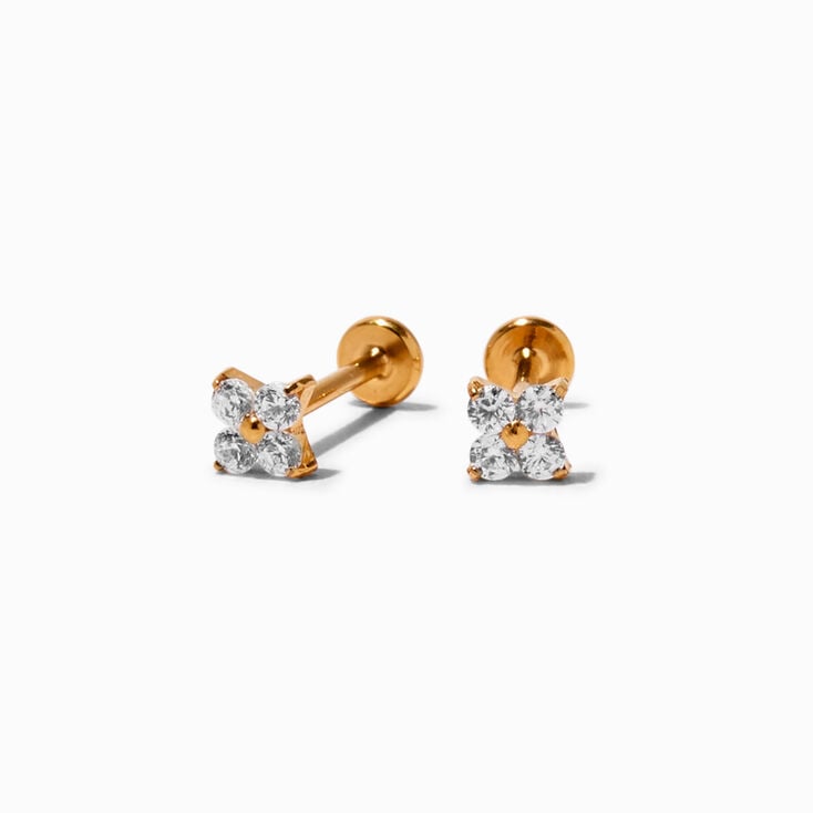 C LUXE by Claire&#39;s Gold-tone Titanium Cubic Zirconia Flower Flat Back Stud Earrings,