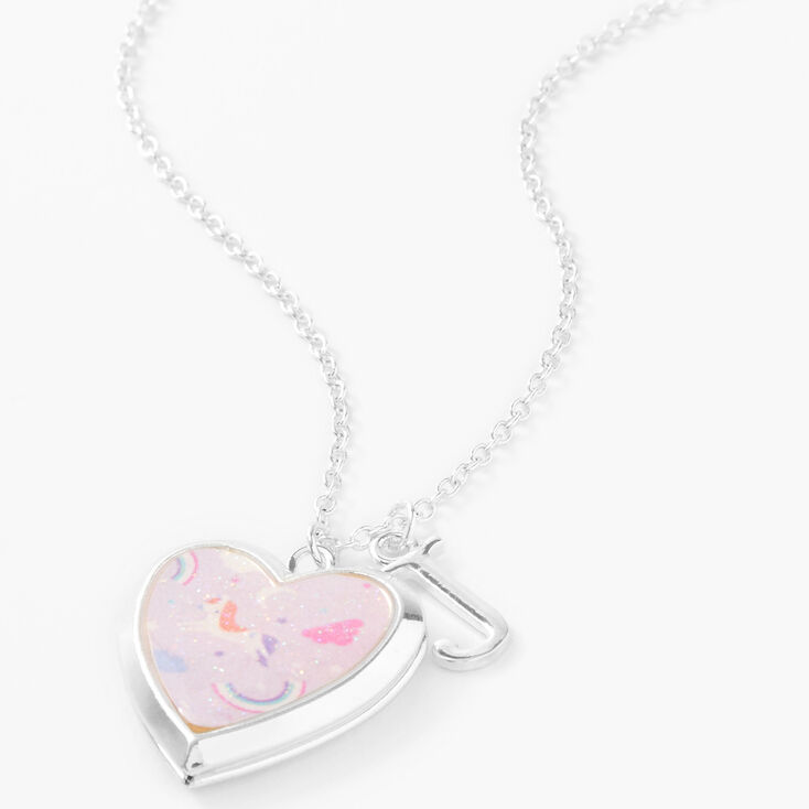 Claire&#39;s Club Glitter Unicorn Initial Locket Necklace - Pink, J,