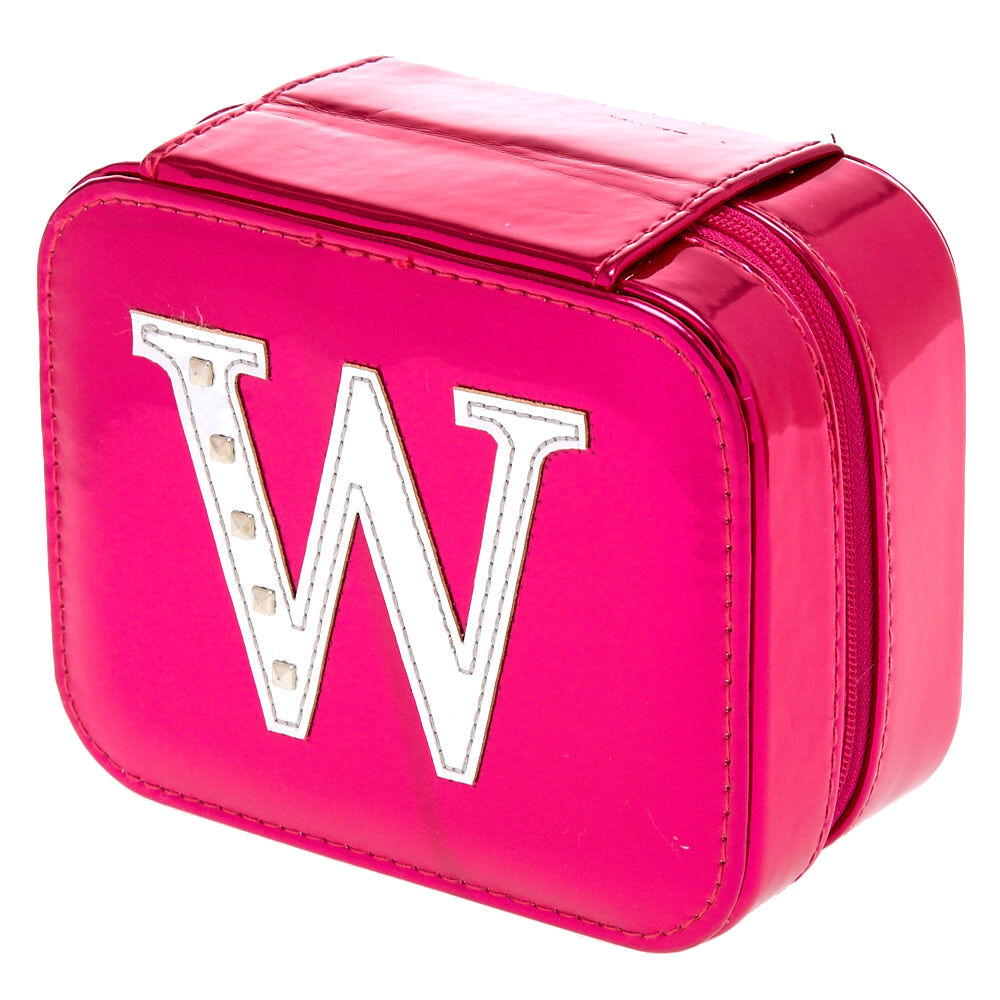 Boîte à bijoux rose métallique initiale « W »,