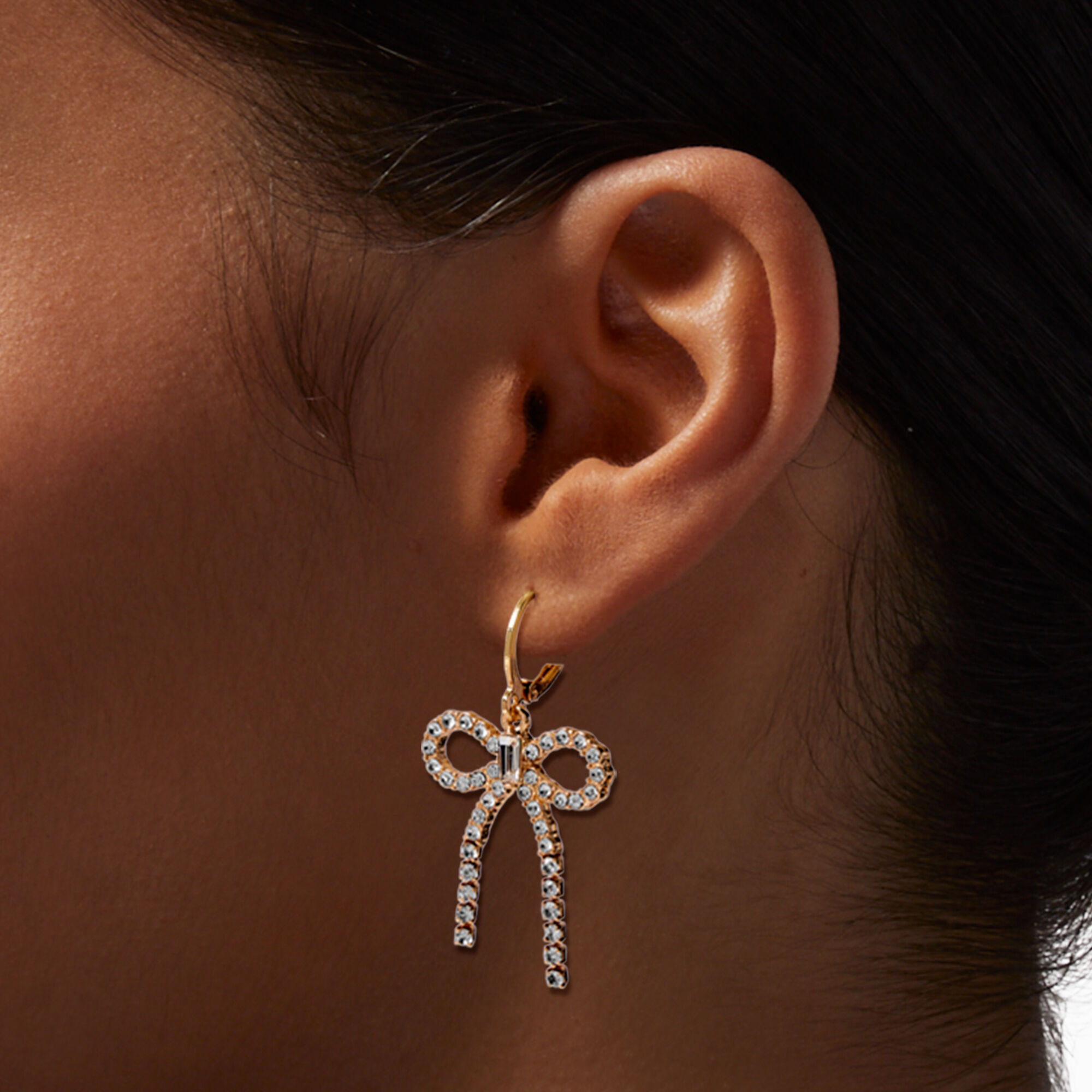 Crystal Bow 1.5" Drop Earrings,