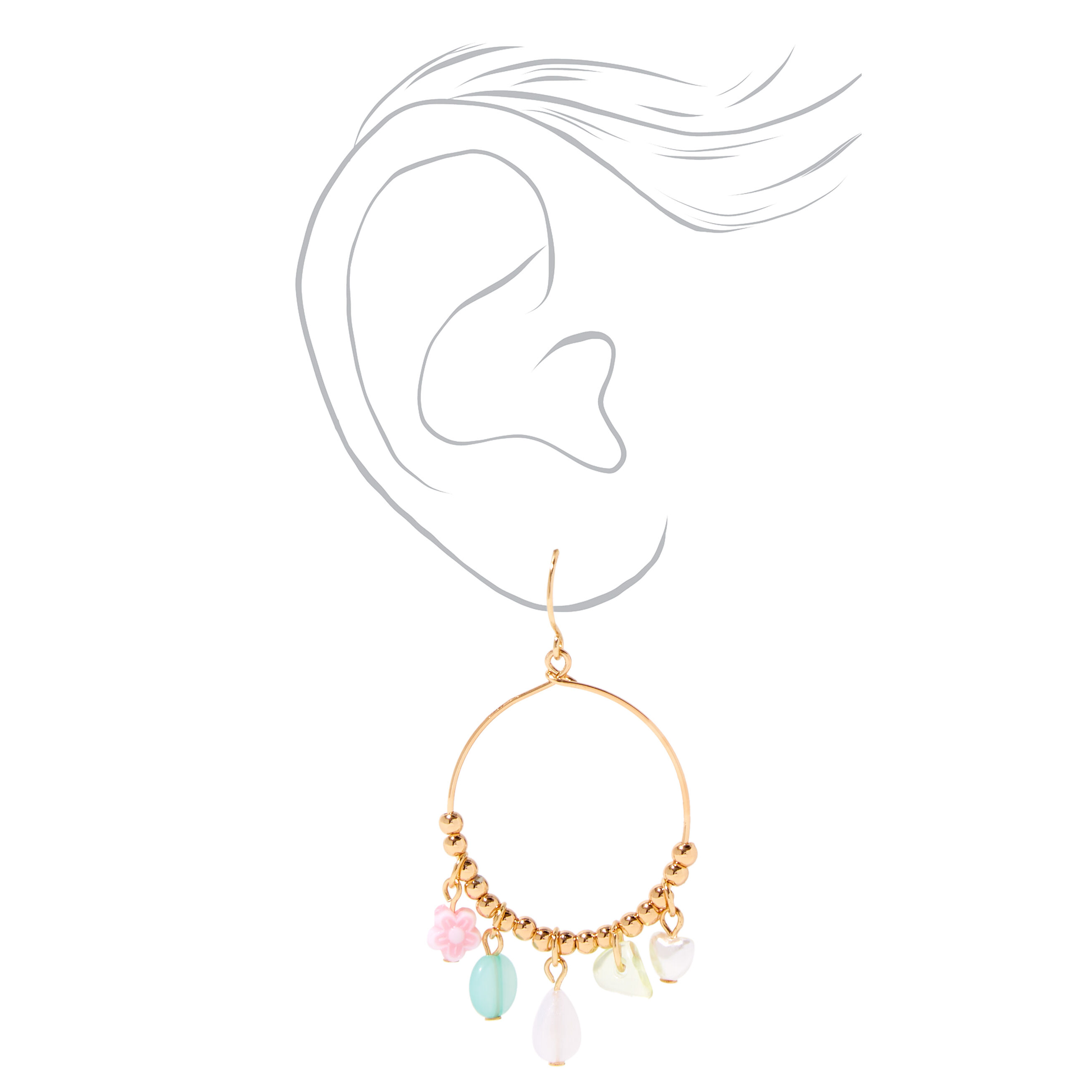 Gold Cabana Charm Necklace & Hoop Earrings - 2 Pack,