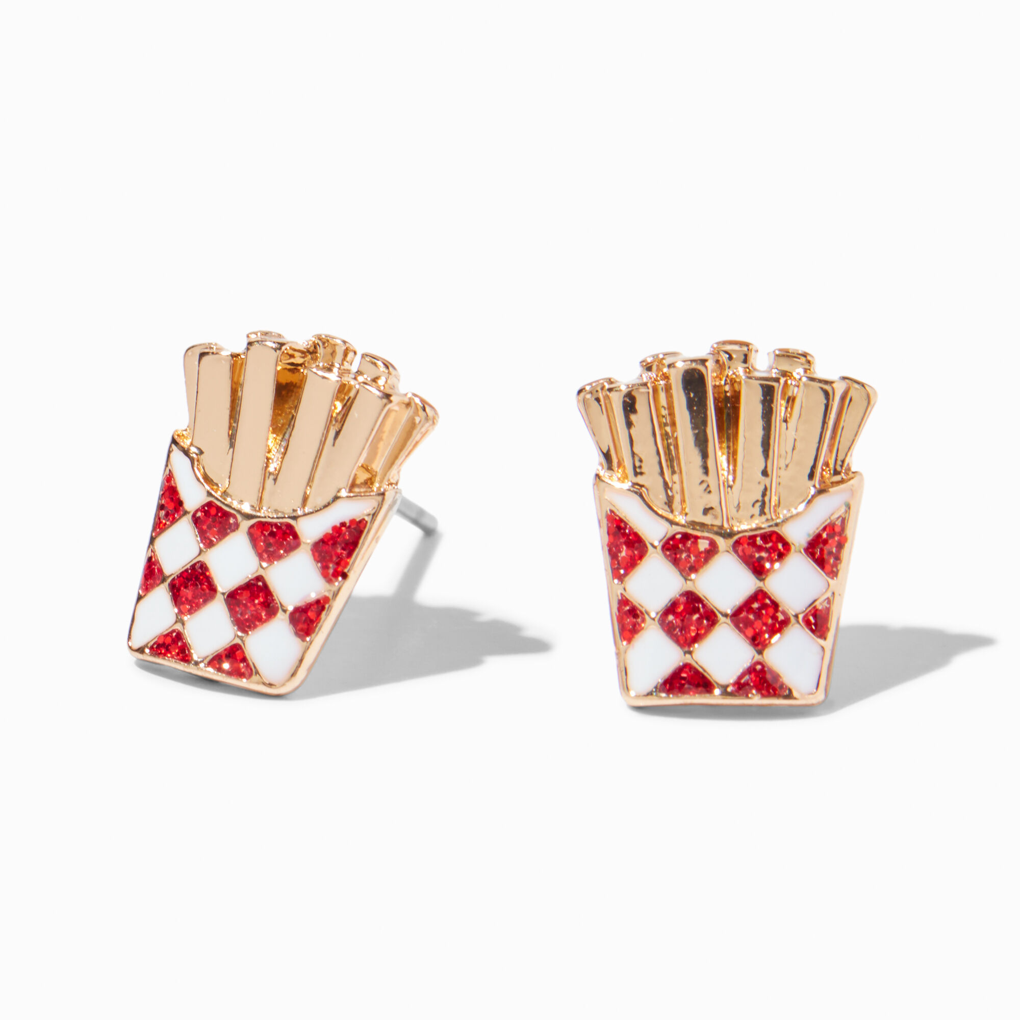 Gold French Fries Enamel Stud Earrings