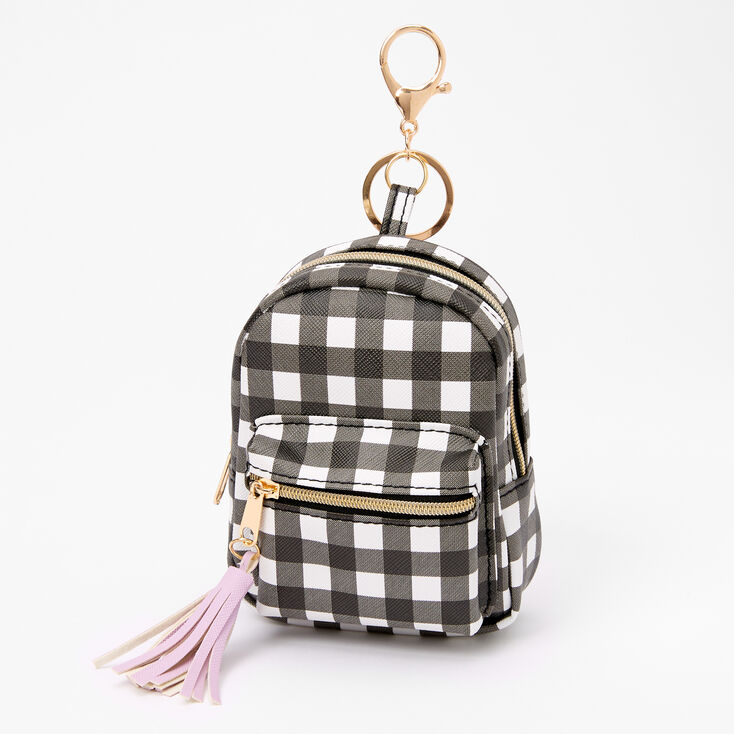 Gingham Mini Backpack Keychain - Black,