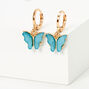 Gold 10MM Blue Butterfly Huggie Hoop Earrings,