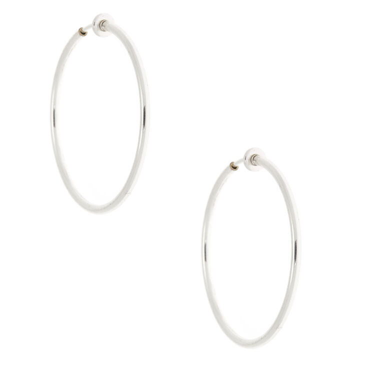 Silver-tone 40mm Clip-On Hoop Earrings,