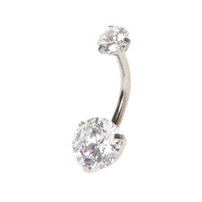 Silver-tone Stainless Steel Round Cubic Zirconia 14G Belly Bar,