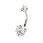 Silver-tone Stainless Steel Round Cubic Zirconia 14G Belly Bar,