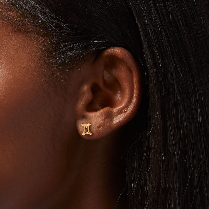 Gold Zodiac Stud Earrings - Gemini,