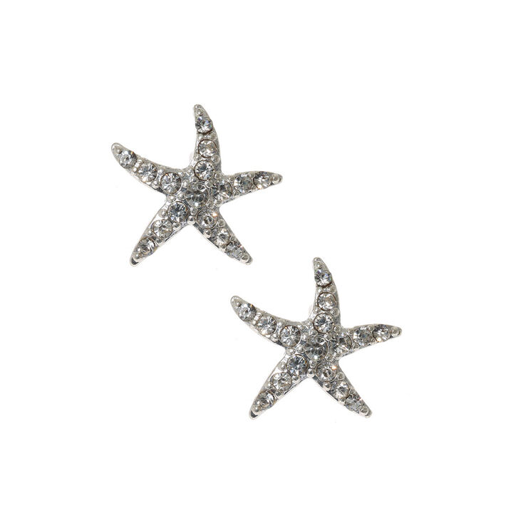 Silver And Crystals Starfish Stud Earrings Claire S Silver And Crystals Starfish Stud Earrings
