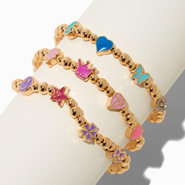 Bracelets &eacute;lastiques ic&ocirc;ne bille couleur dor&eacute;e - Lot de 3,