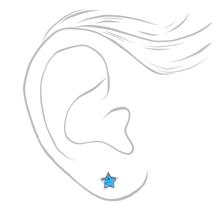 Claire&#39;s Exclusive Make A Wish Blue Glitter Stars with Stainless Steel Posts Ear Piercing Kit with Ear Care Solution,
