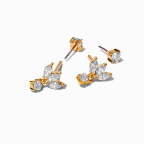 C LUXE by Claire&#39;s Gold-tone Titanium Cubic Zirconia Marquise Reversible Flat Back Stud Earrings,