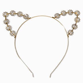 Gold-tone Embellished Daisy Cat Ear Headband,