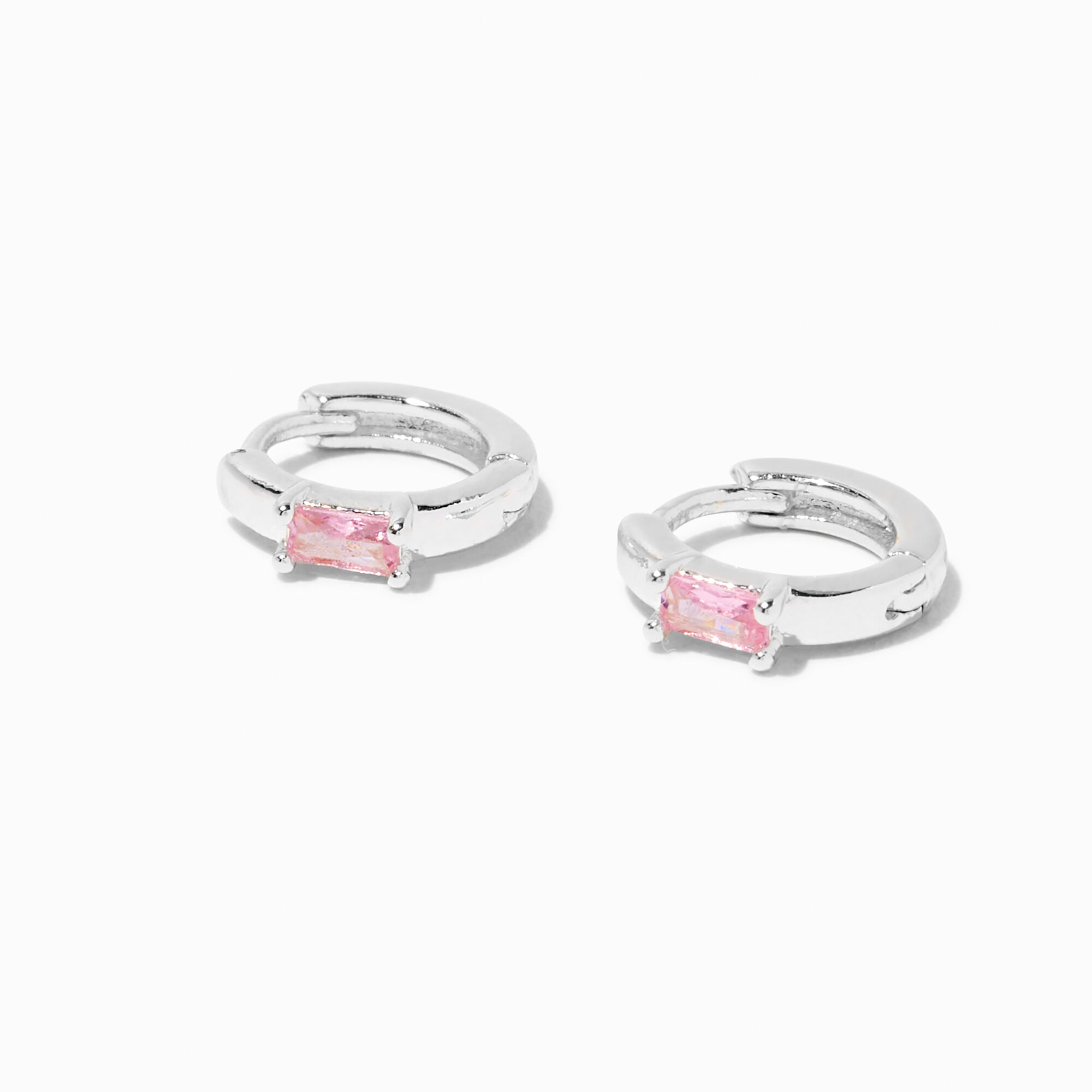 View Claires Light Cubic Zirconia 10MM Huggie Hoop Earrings Pink information