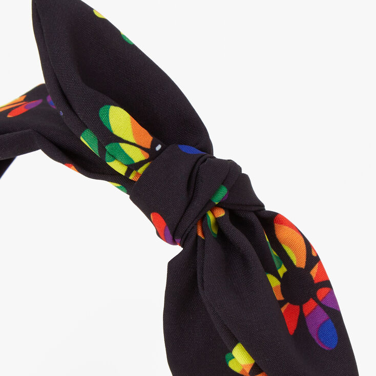 Black Rainbow Daisy Knotted Bow Headband,