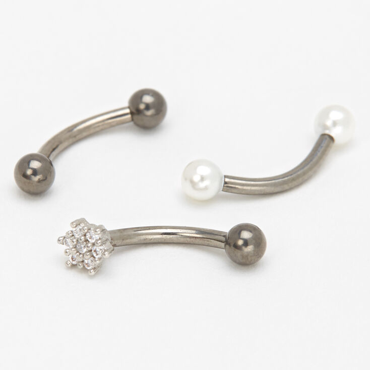 Silver Titanium 16G Pearl Flower Rook Earrings - 3 Pack,
