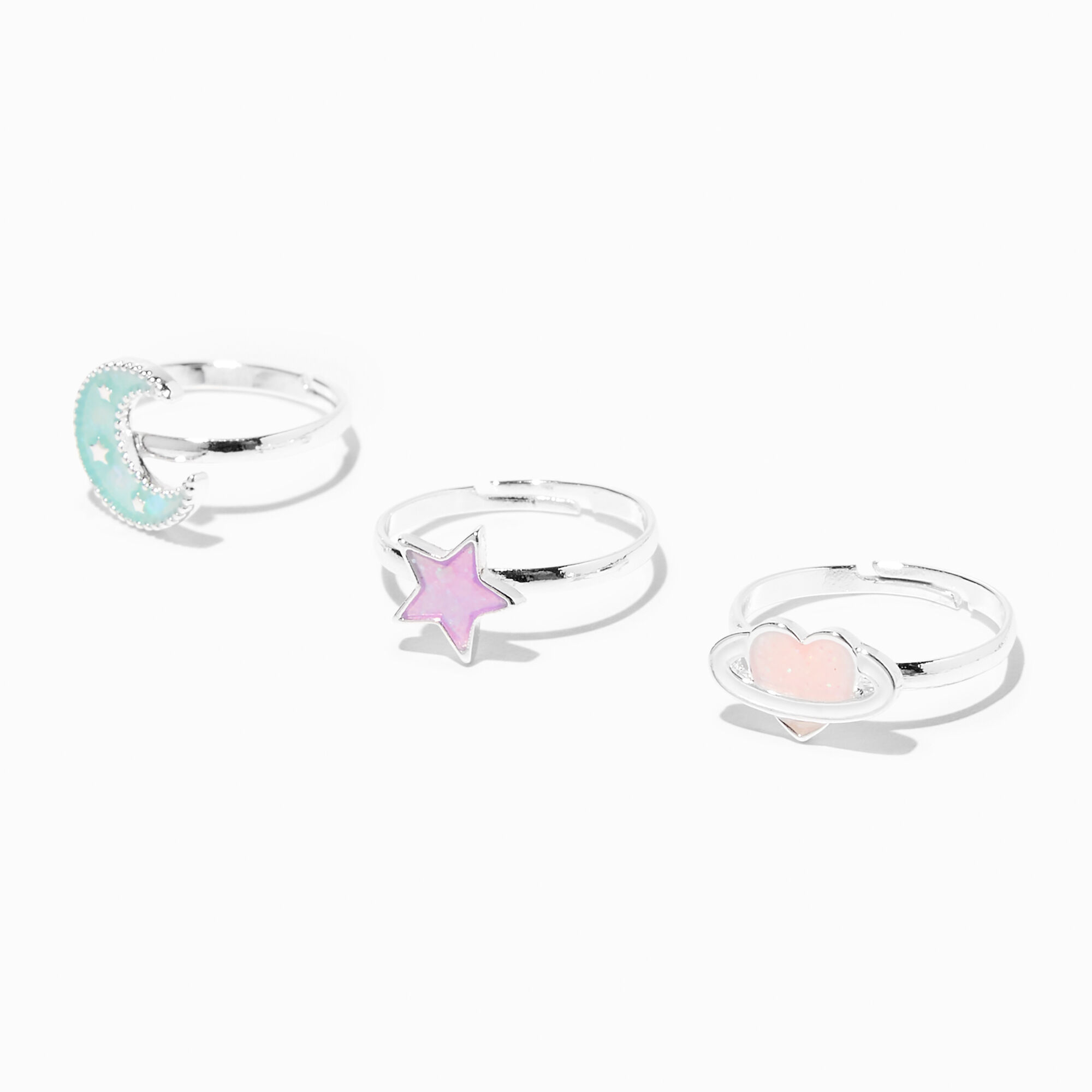 Silver Celestial Glow In The Dark Rings - 3 Pack,
