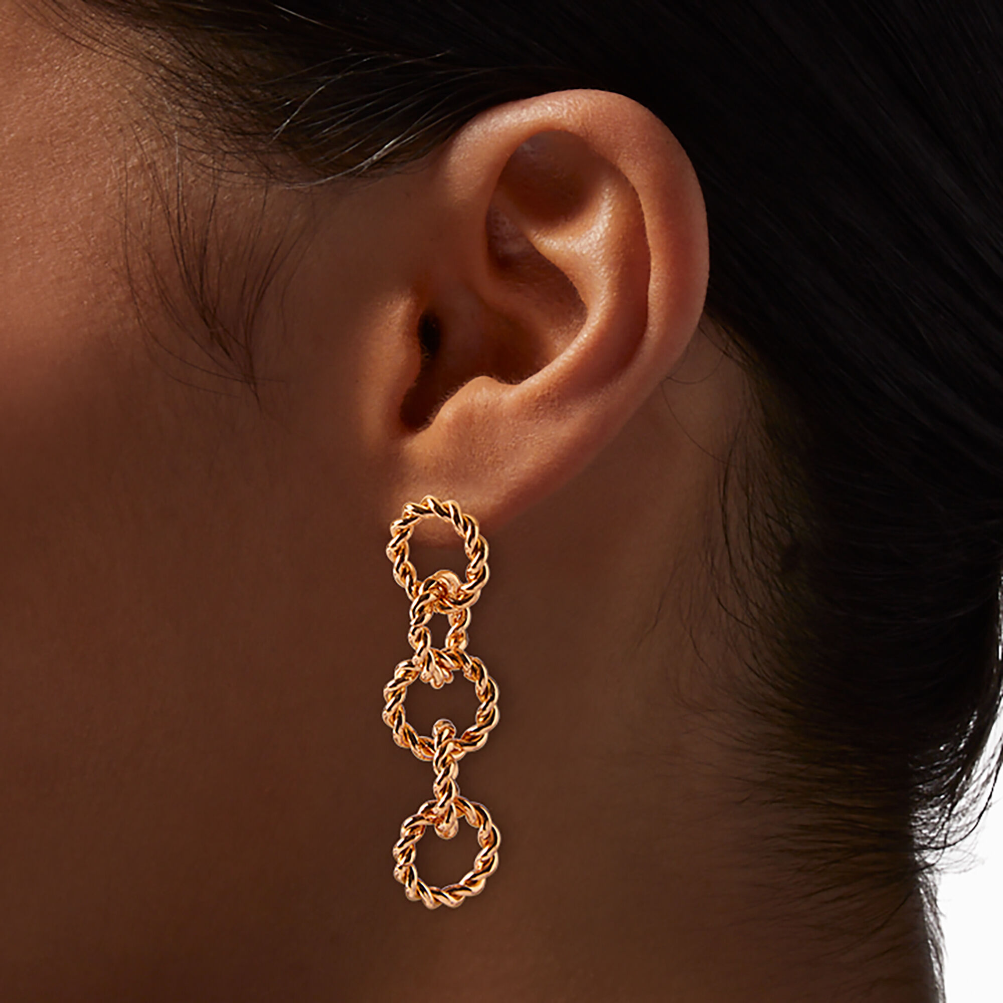Gold-tone Twisted O-Link Chain 2" Drop Earrings ,