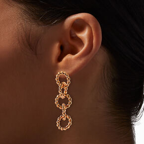 Gold-tone Twisted O-Link Chain 2&quot; Drop Earrings ,