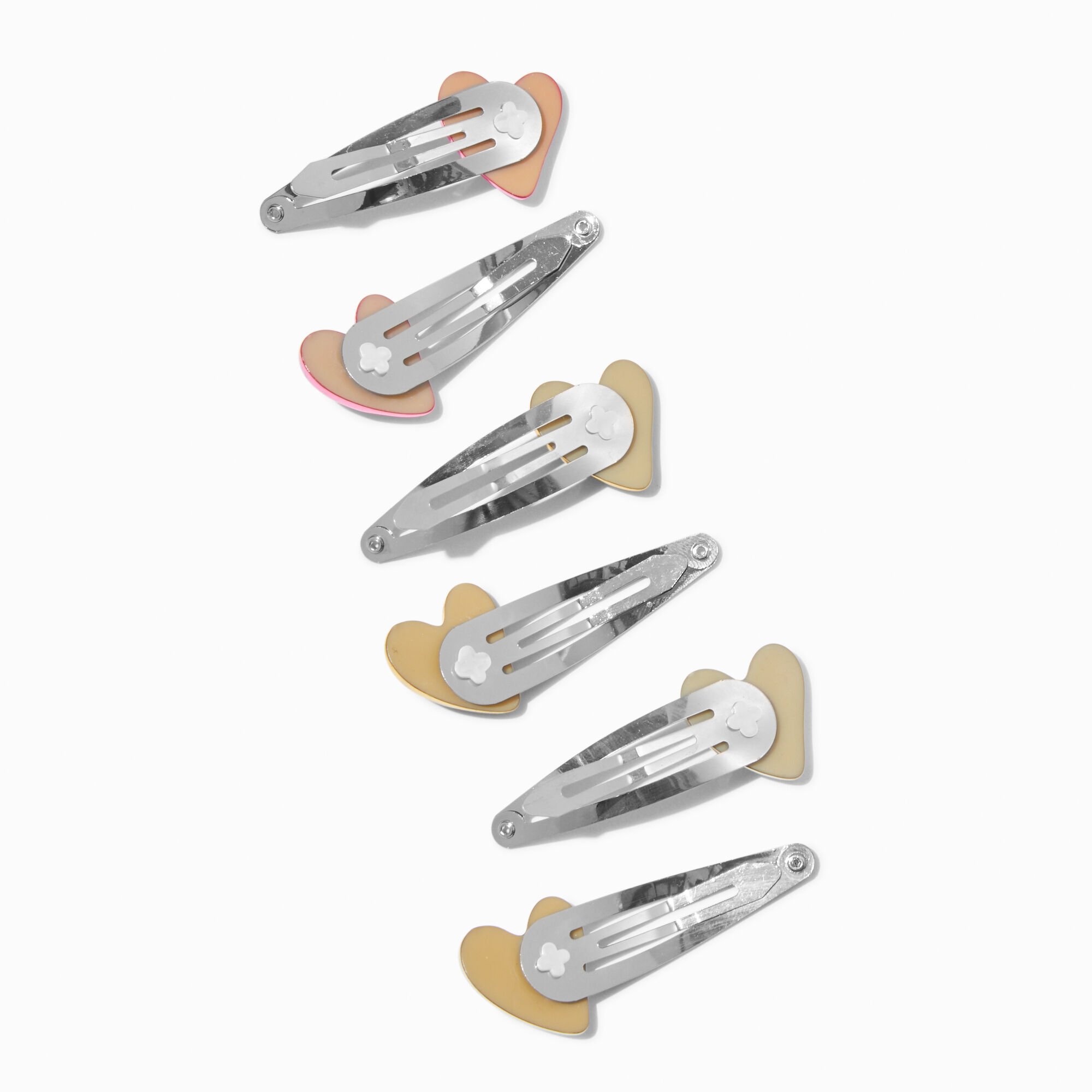 Barrettes clic clac cœur bombé métalliques - Lot de 6,