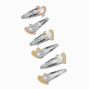 Barrettes clic clac c&oelig;ur bomb&eacute; m&eacute;talliques - Lot de 6,