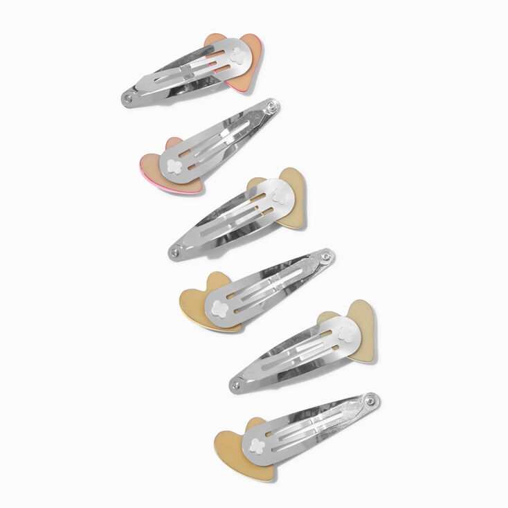 Metallic Puffy Heart Snap Hair Clips - 6 Pack,