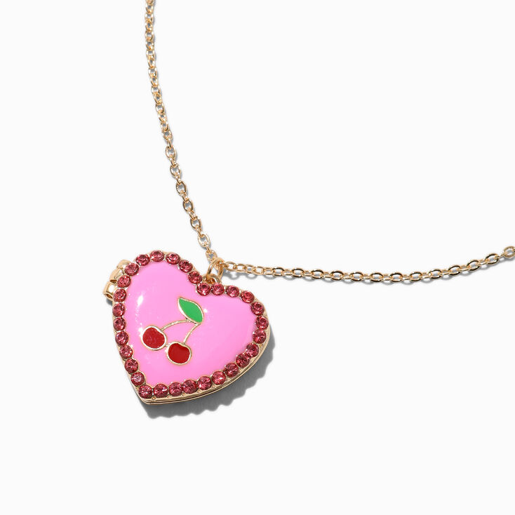 Cherry Heart Locket Pendant Necklace,