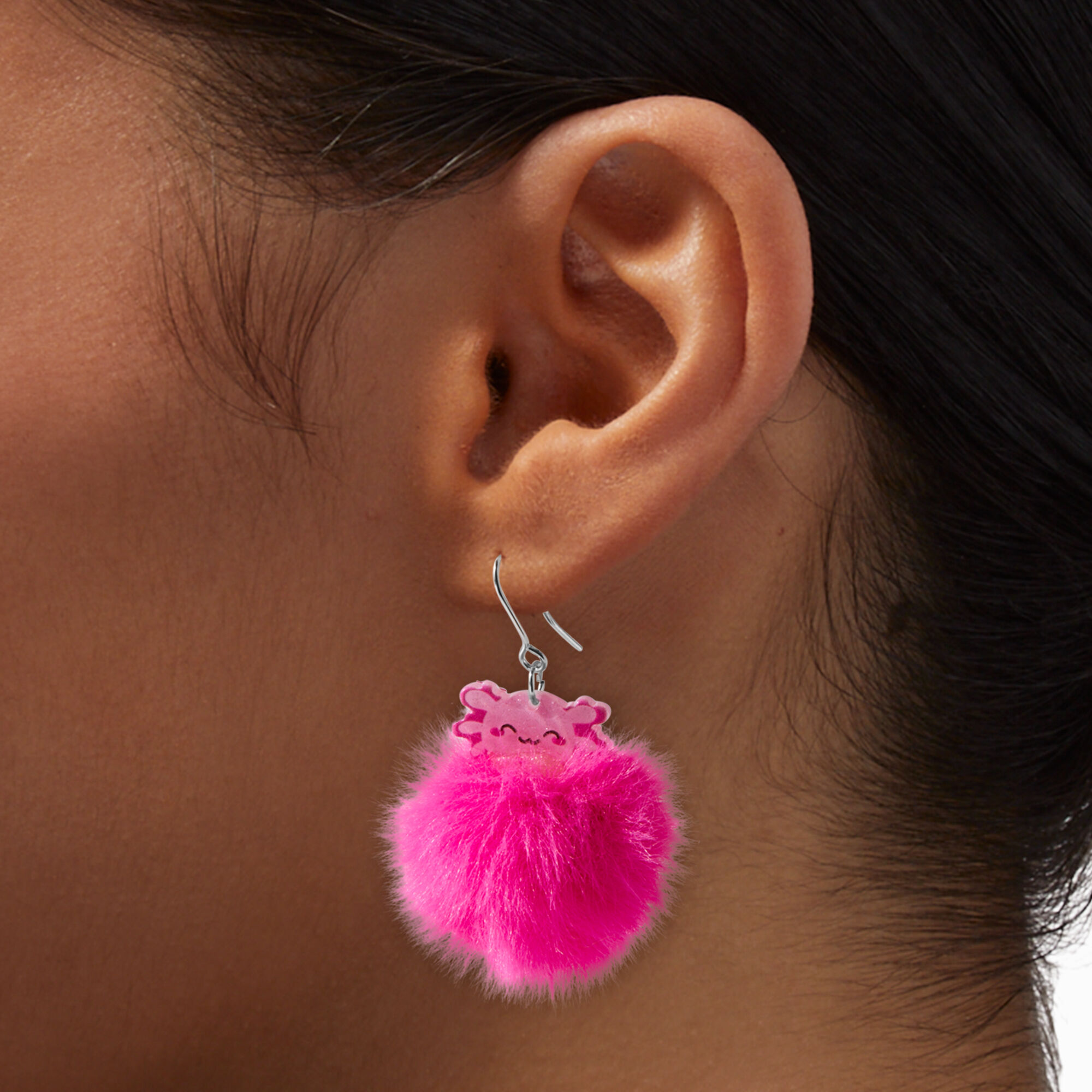 Claire s Axolotl Pom 1.5 Drop Earrings Pink