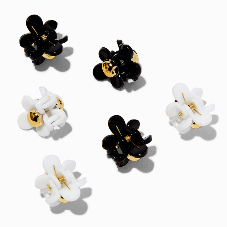 Mini pinces &agrave; cheveux marguerites noires et blanches - Lot de 6,