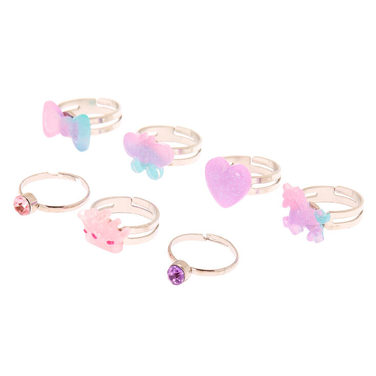 Claire&#39;s Club Ombre Charm Heart Box Rings - Mint, 7 Pack,