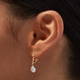 Pear Cubic Zirconia Gold-tone Huggie Hoop Drop Earrings,