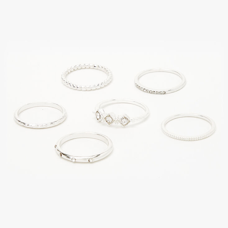 Silver Mixed Sleek Textured Rings - 6 Pack,