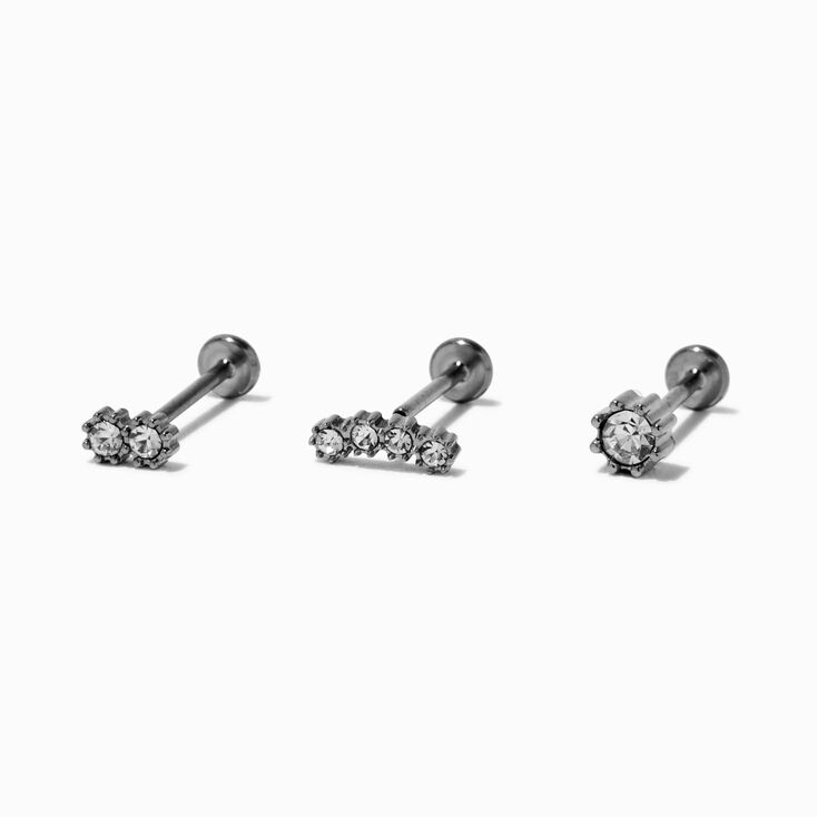 Titanium Graduated Curve Crystal 18G Threadless Cartilage Earrings - 3 Pack,