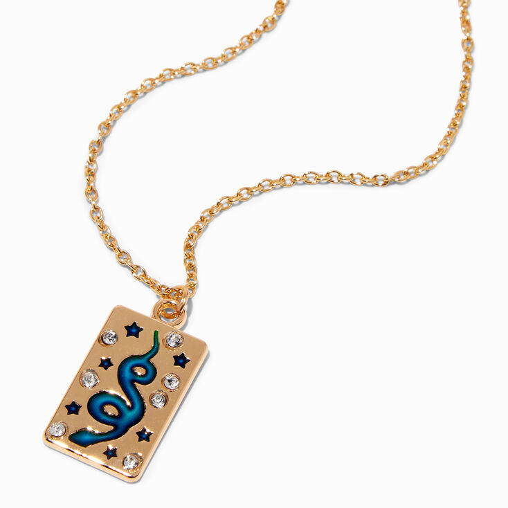 Gold Snake Tarot Card Mood Pendant Necklace,