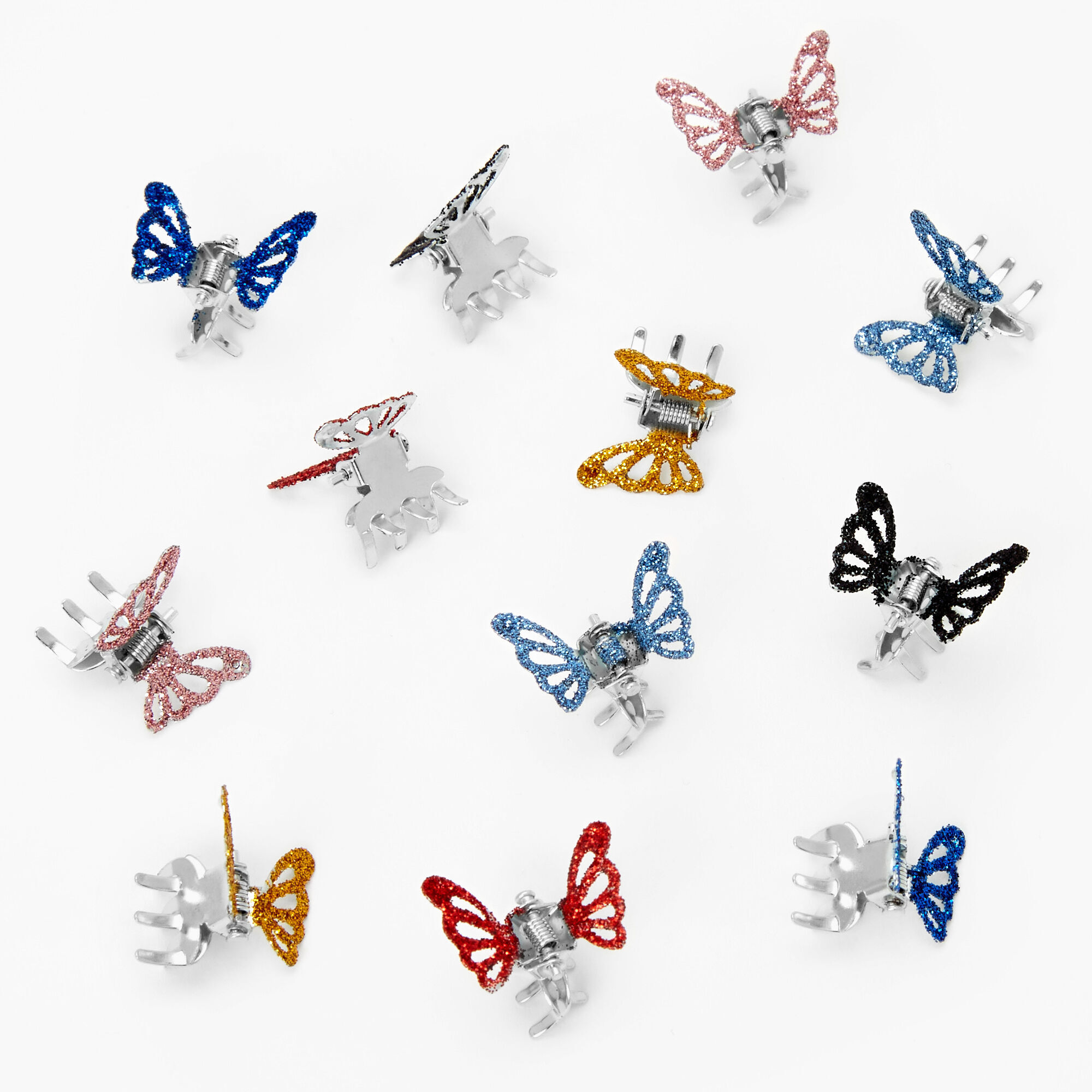 View Claires Glitter Butterfly Hair Claws 12 Pack Silver information