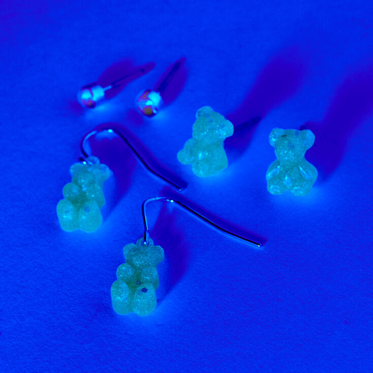 Green Glow in the Dark Gummy Bears Earring Set - 3 Pack,