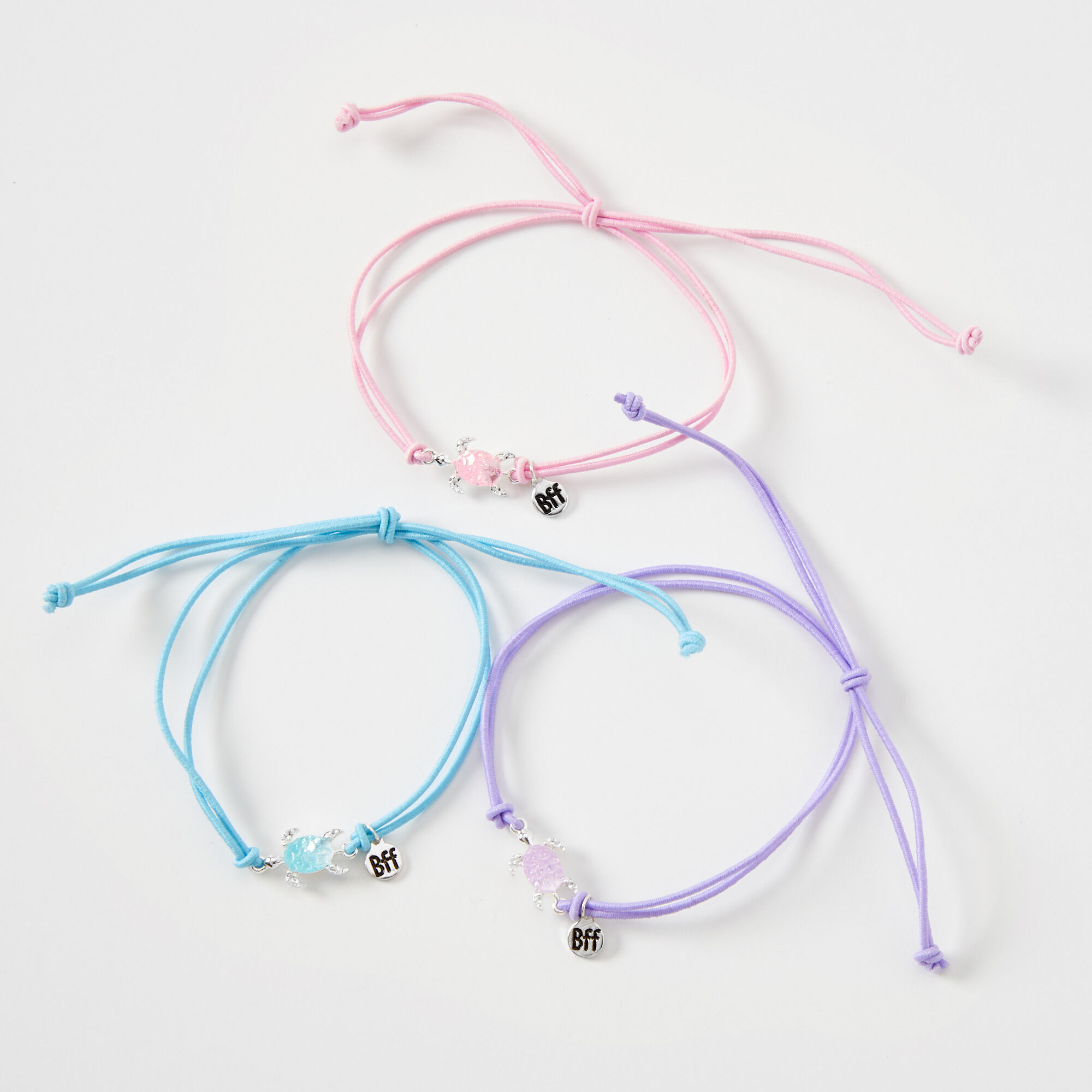 View Claires Best Friends Pastel Turtle Adjustable Cord Bracelets 3 Pack Silver information