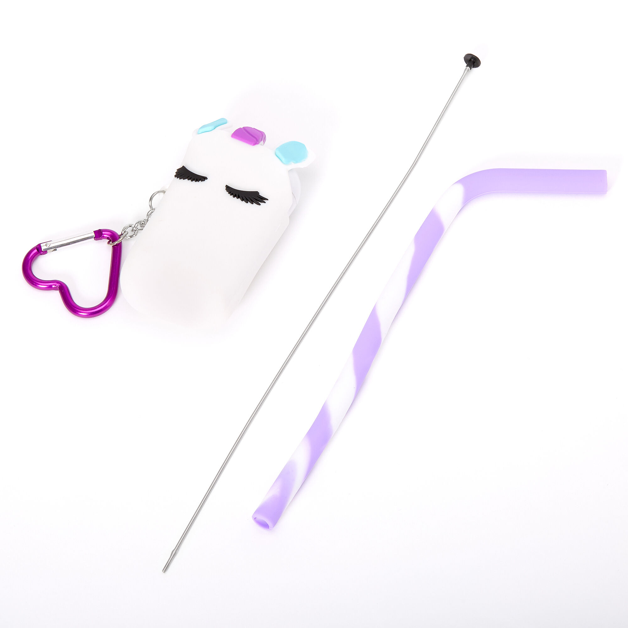 Unicorn Reusable Collapsible Straw Keychain - White,