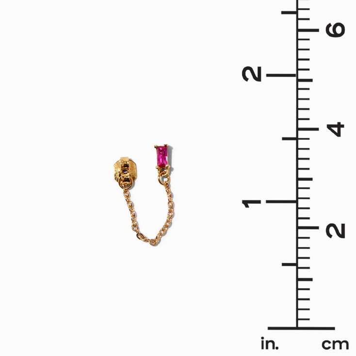C LUXE by Claire&#39;s 18k Yellow Gold Plated Fuchsia Cubic Zirconia Baguette Front &amp; Back Stud Earrings,