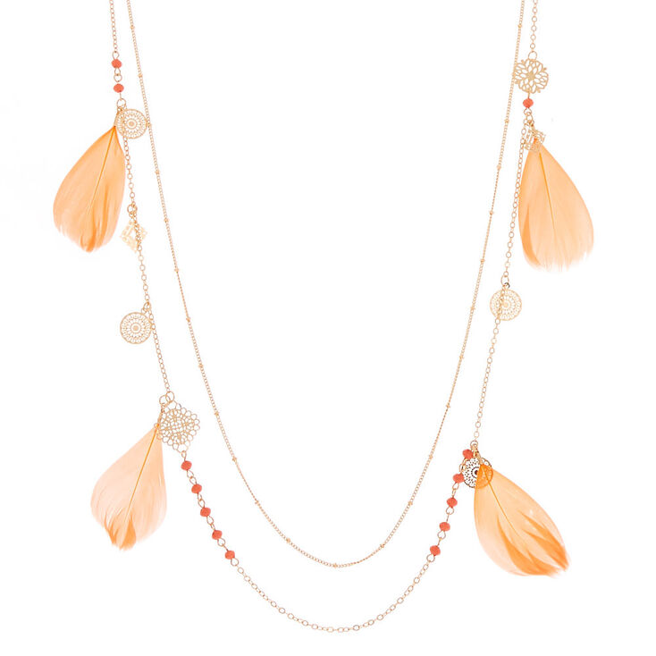 Claire's Collier multi-rangs à plumes corail en filigrane couleur doré