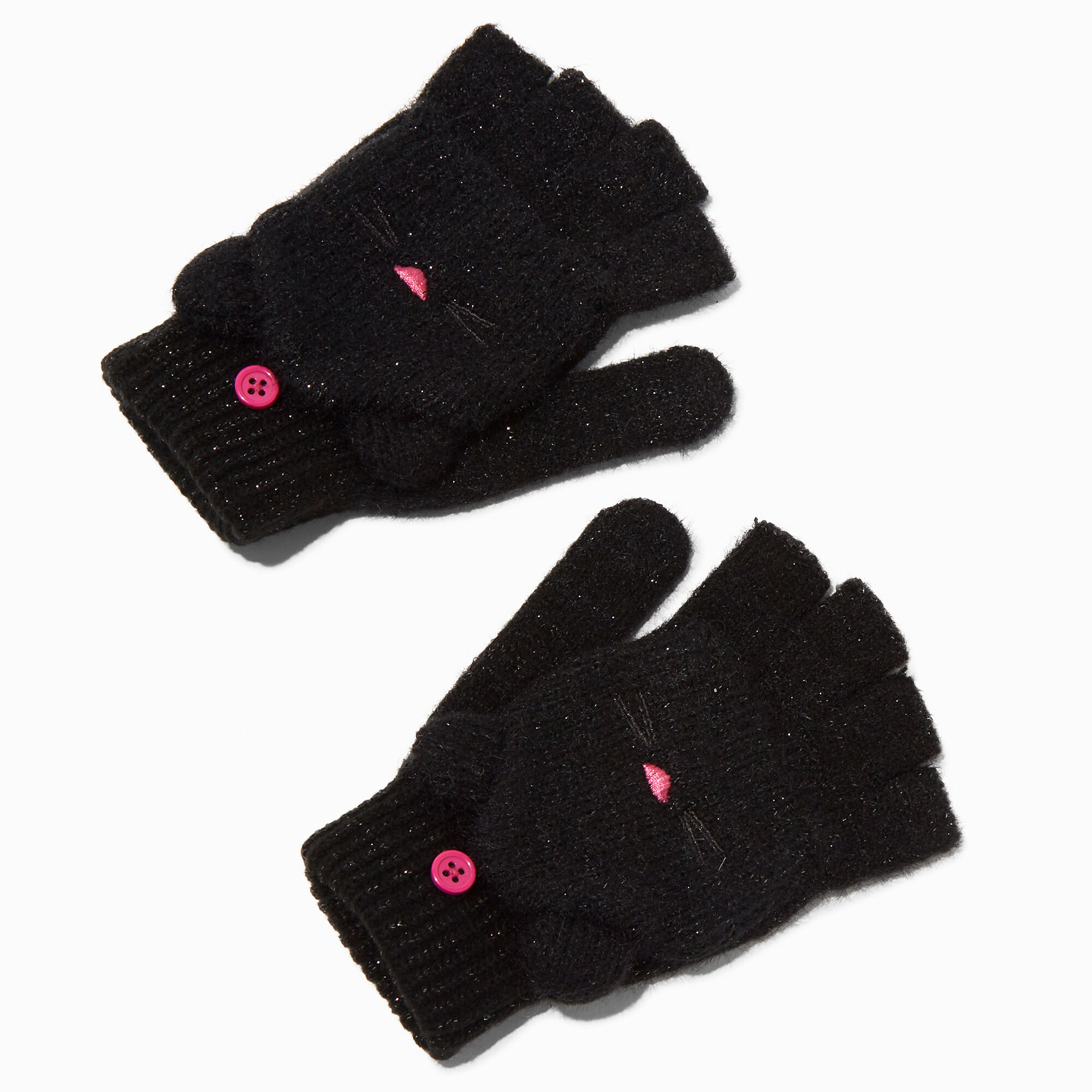 Claire's Club Black Cat Convertible Gloves,