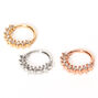 Mixed Metal 18G Crystal Luxe Cartilage Hoop Earrings - 3 Pack,