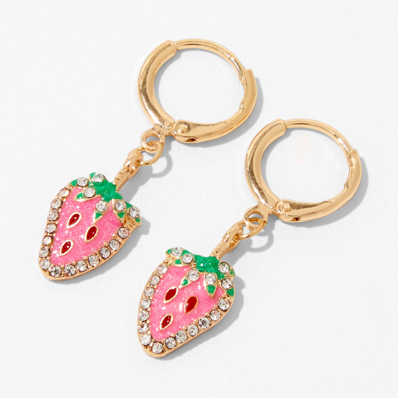 Gold 15MM Strawberry Huggie Hoop Earrings,