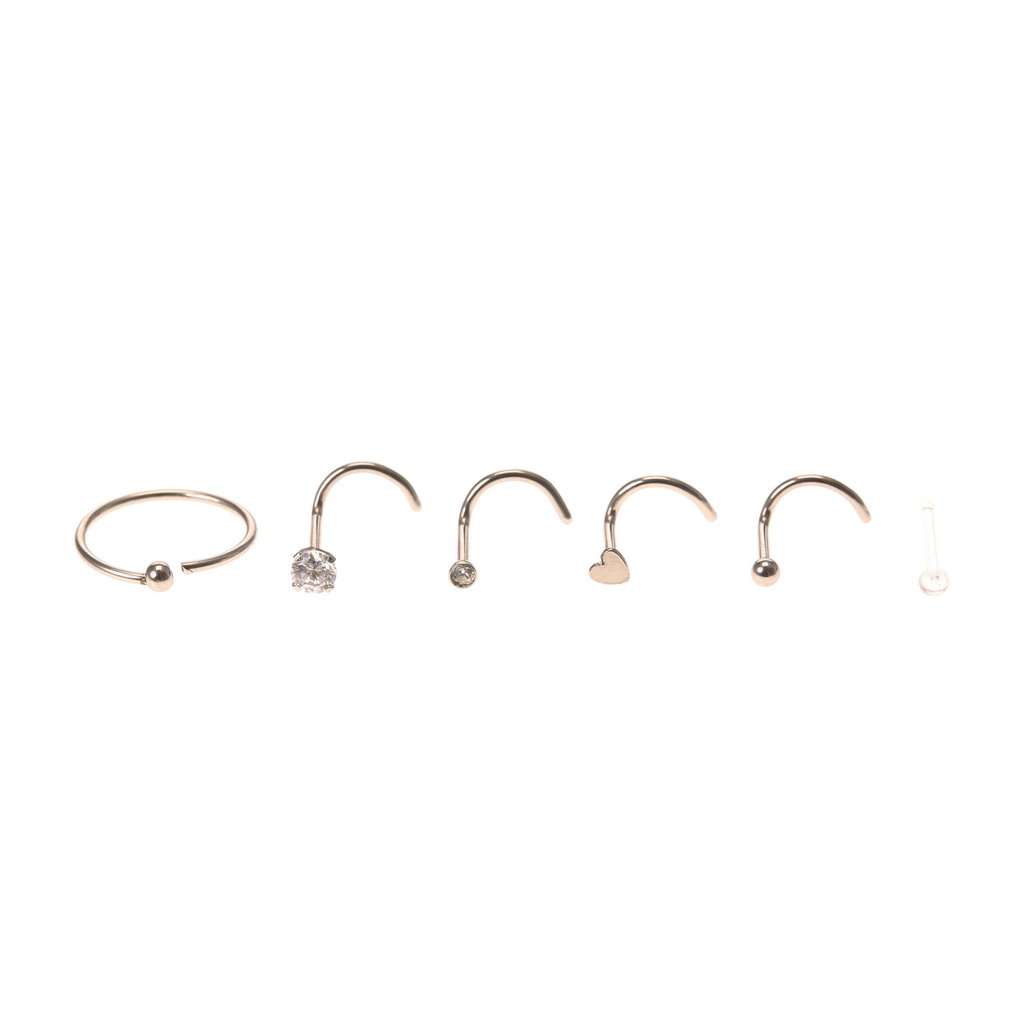 6 Pack Silver Mixed Nose Stud and Hoop