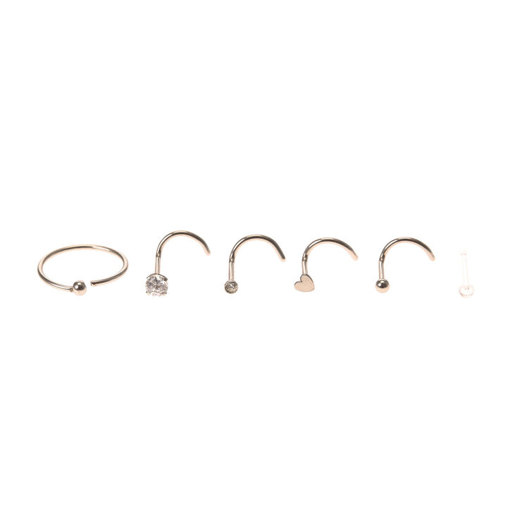 6 Pack Silver Mixed Nose Stud and Hoop,