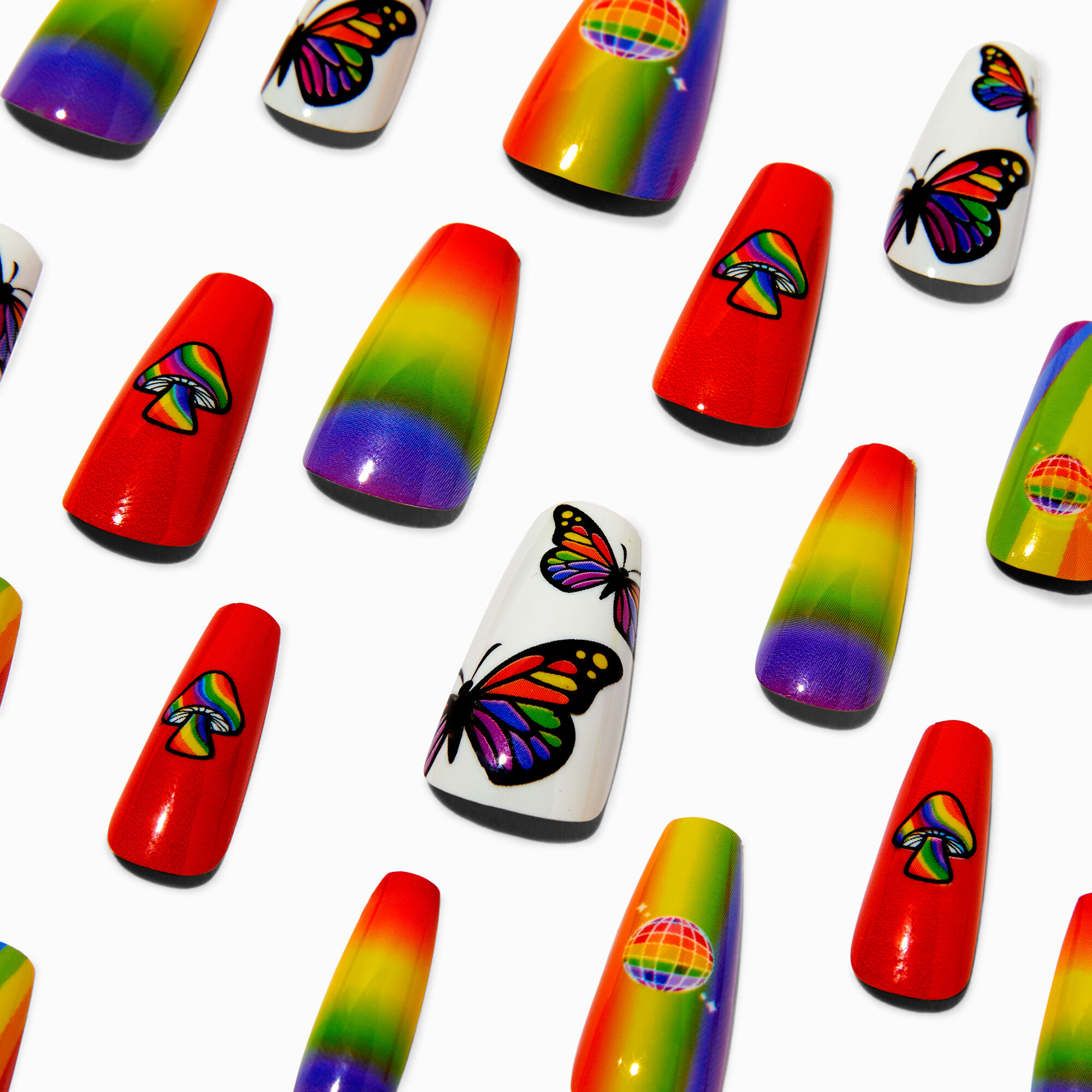 View Claires Tie Dye Pride Squareletto Vegan Faux Nail Set 24 Pack information