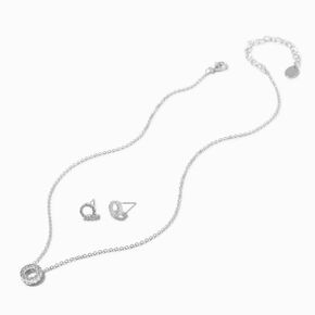 Silver-tone Cubic Zirconia Circle Pendant Necklace &amp; Stud Earrings Set,