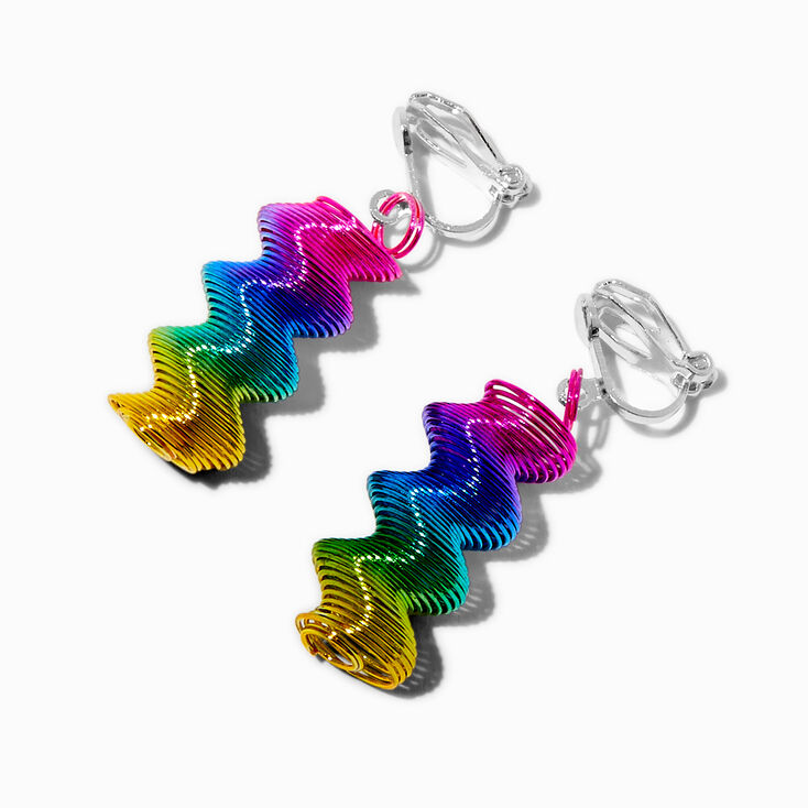 Rainbow Coil Clip-On Drop Earrings,
