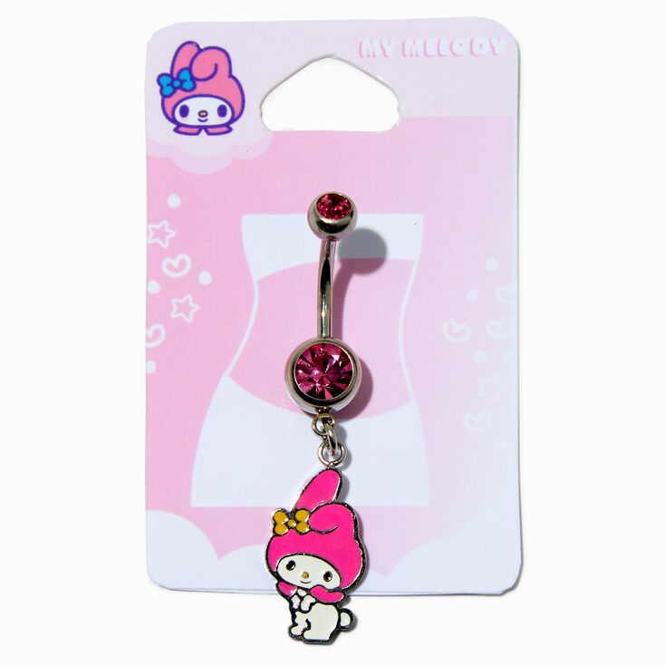 My Melody® Silver-tone 14G Pink Stone Charm Belly Bar